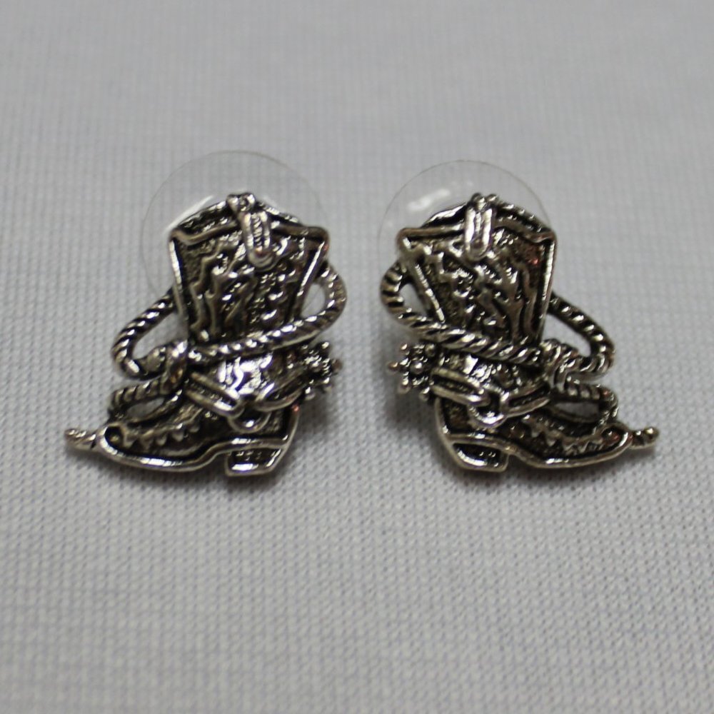 Silver Tone Cowboy Boot Stud Earrings